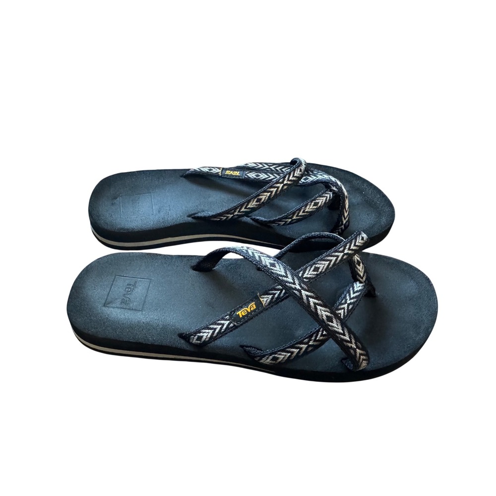 Teva Olowahu Flip Flop Sandals Womens 9 Black White Geometric Strappy EXCELLENT